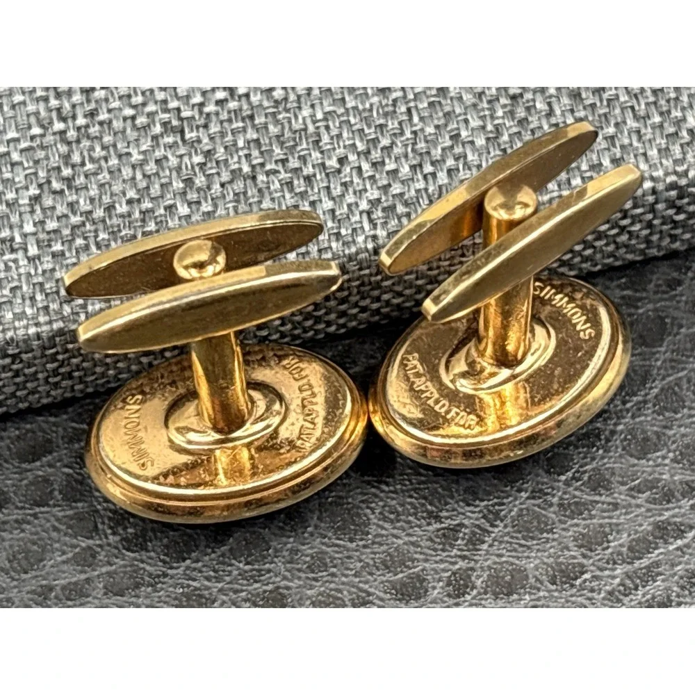 Vintage Simmons Deep Red Cabochon Glass Oval Cufflinks Gold Tone